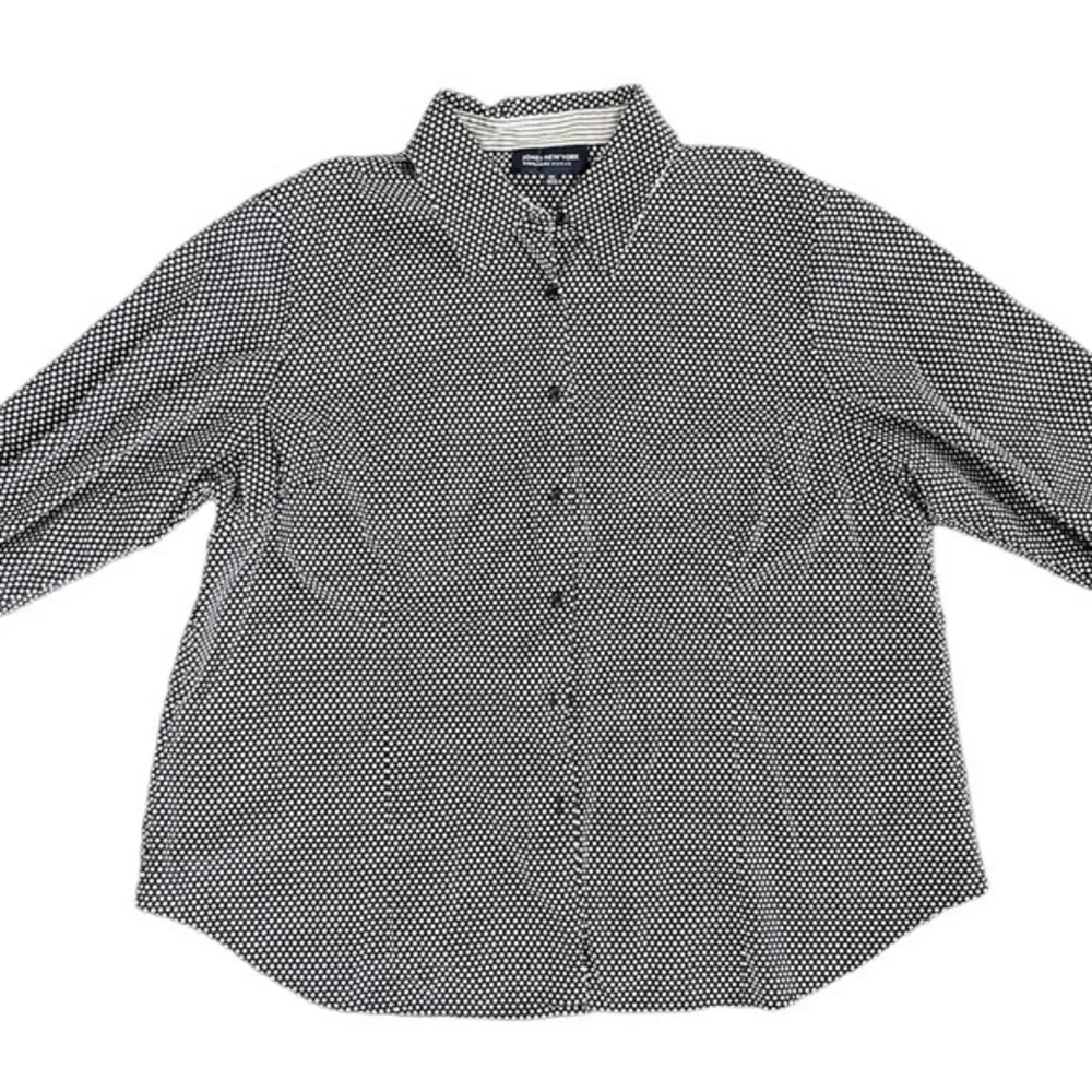 JONES NEW YORK‎ Black White Polka Dot Button Down Top Cotton Preppy Size 2X